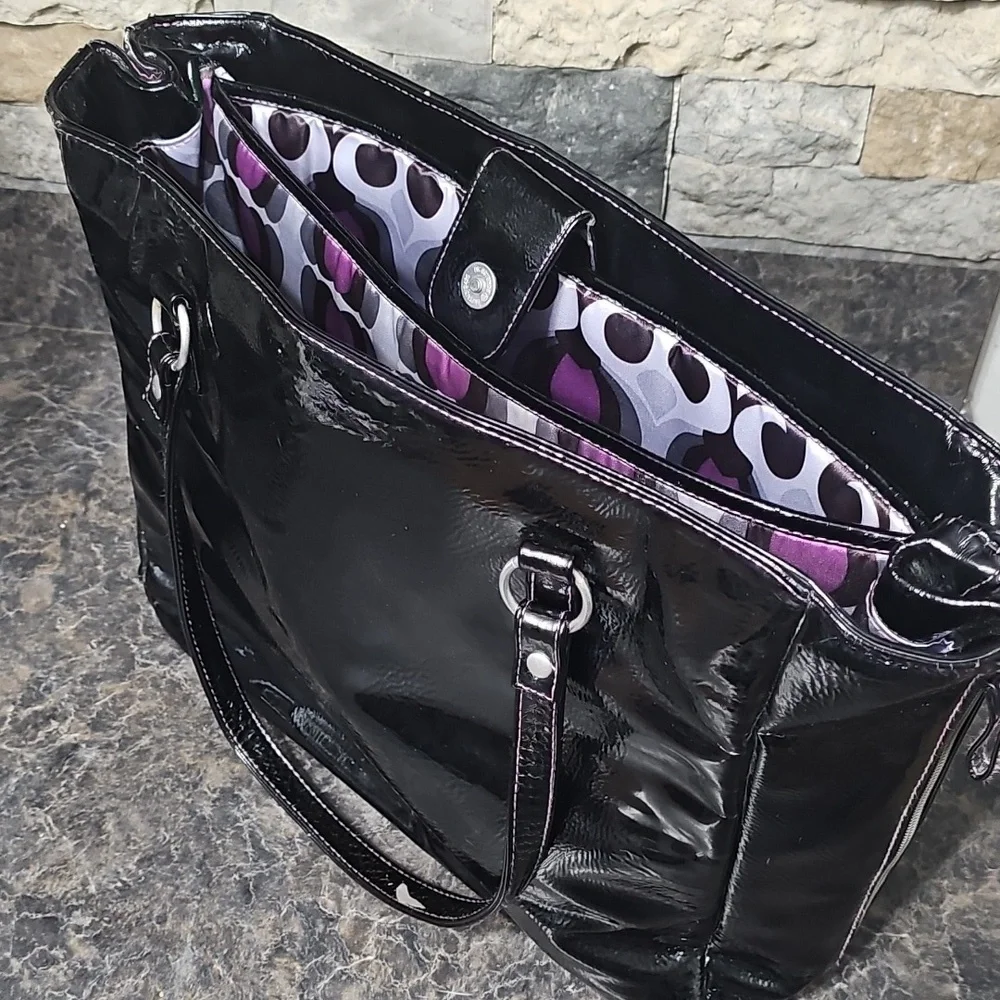 ​Studio C Black Patent Expandable Laptop Tote Bag Work Bag 💻👜